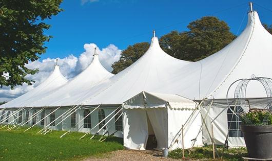 a line of sleek and modern portable toilets ready for use at an upscale corporate event in Chatsworth, NJ